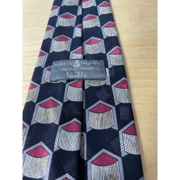 Vintage Robert Talbott Best of Class Silk Necktie Black Gray Geometric Preppy - Picture 4 of 6